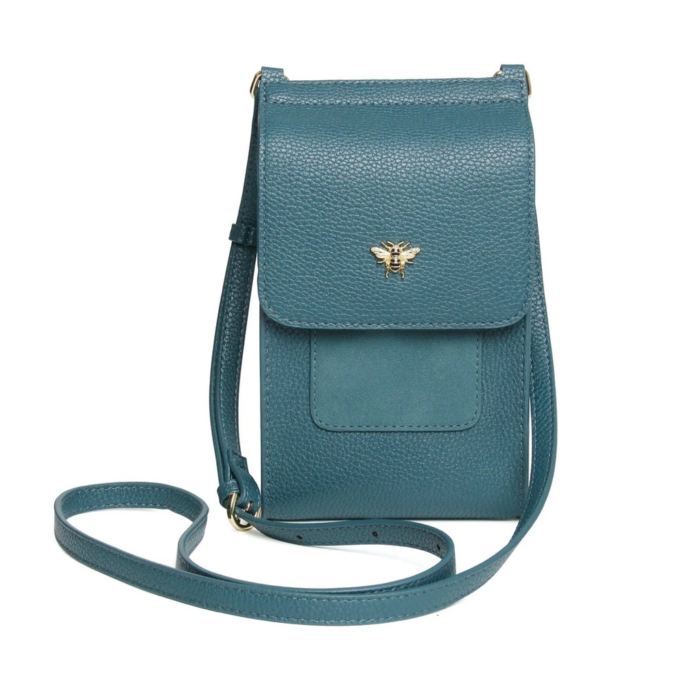 Stylish Dark Teal Crossbody Bag with Bee Emblem